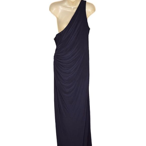 Mac Duggal Jersey Asymmetric One Shoulder Gown in Midnight Navy NWT Size 12 - Picture 5 of 8
